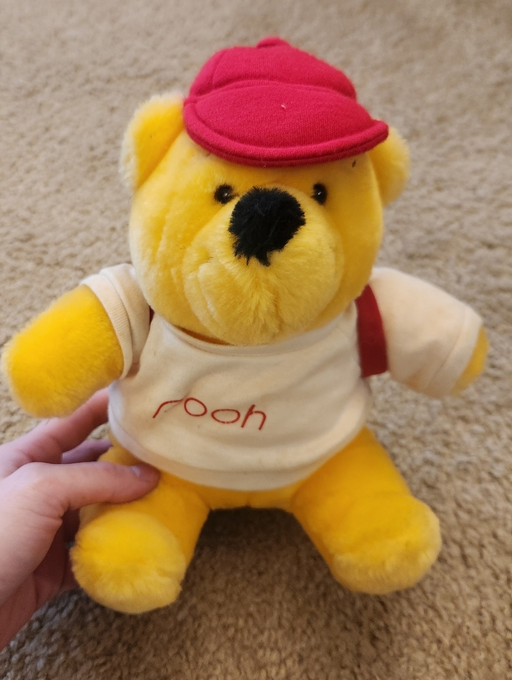 Vintage Sears Winnie The Pooh 9 Inch Plush‎ Backback Shirt Red Hat Yellow #N